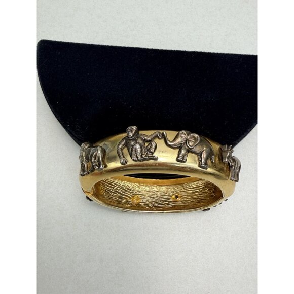 Vintage Gold & Silver Tone Animal Safari Statement Bracelet Monkey Elephant Rare - Picture 8 of 10